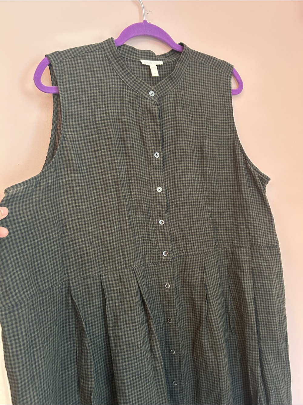 Eileen Fisher Puckered Organic Linen Pleated Shift Midi Dress Seaweed Size 2X - Picture 5 of 12